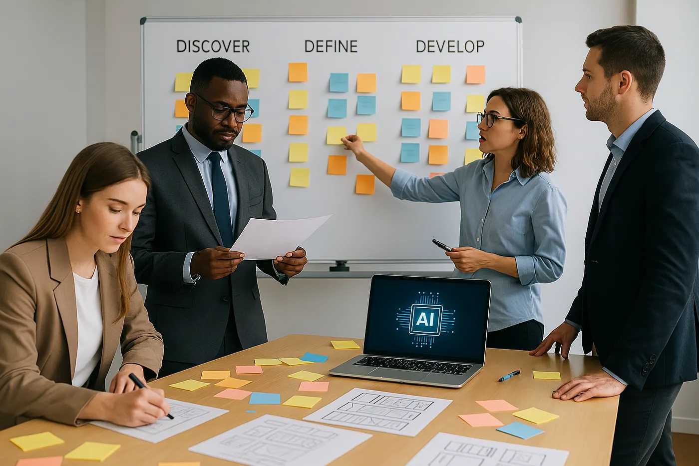 Editorial image representing AI supporting a human-centered design process