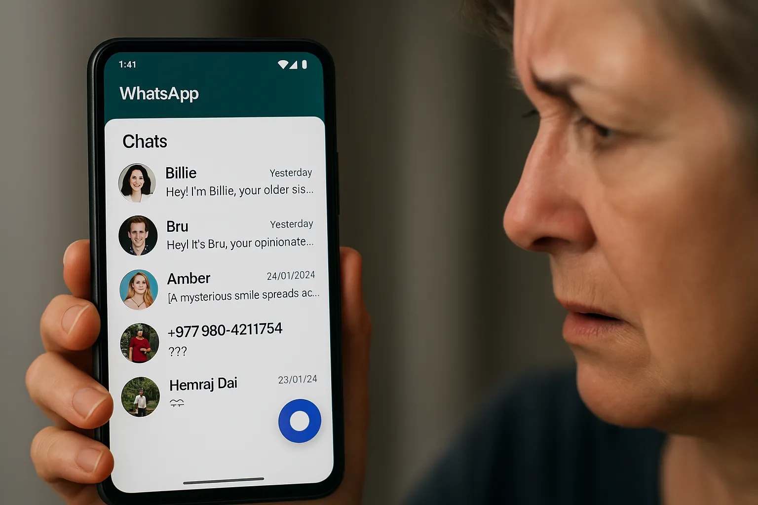 Editorial image representing intrusive AI inside a familiar messaging product